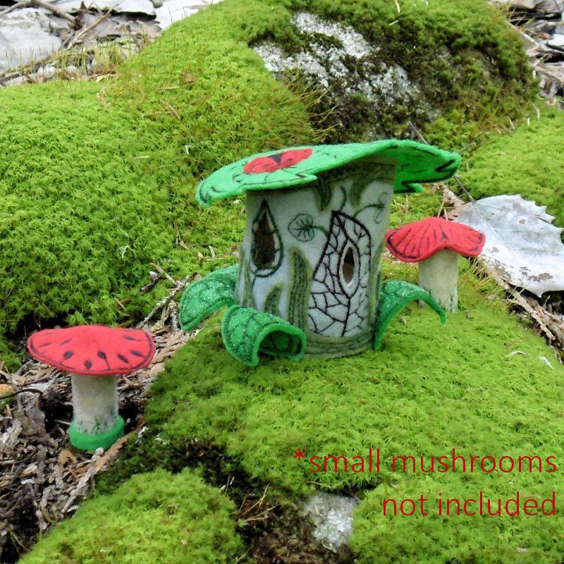 Machine embroidery in the hoop ITH enchanted forest felt mushroom tea light fairy house