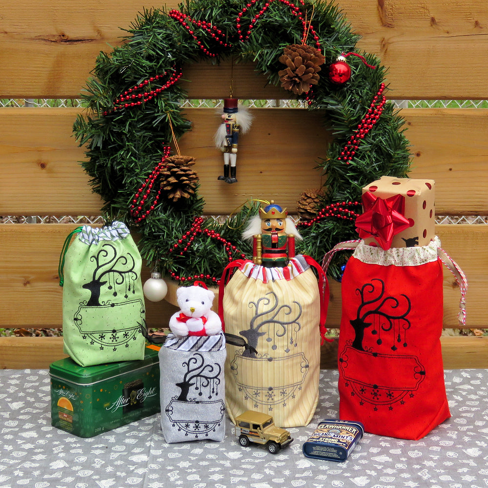 StitchSoup Machine Embroidery in the hoop ITH Christmas Reindeer Sacks