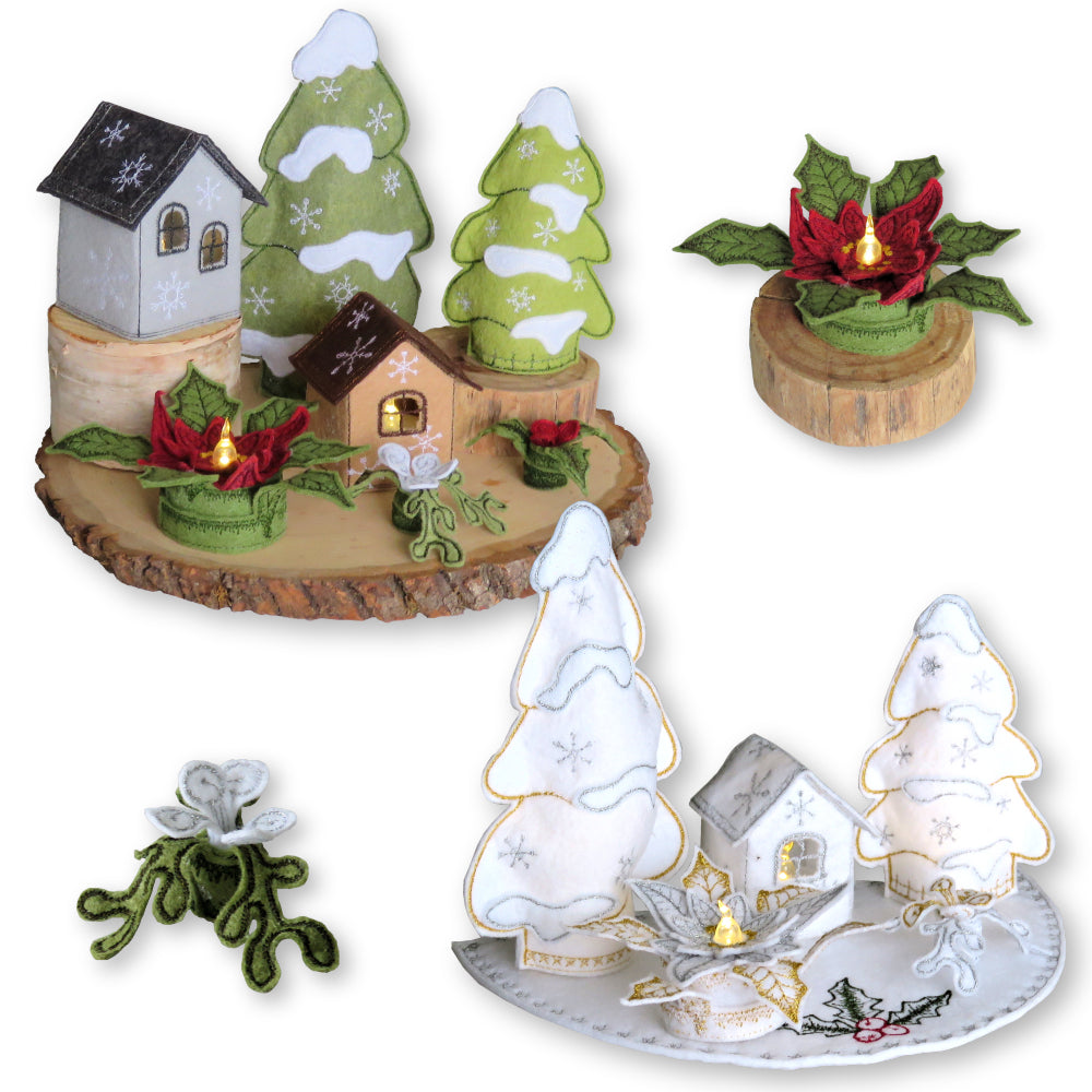 StitchSoup Machine embroidery in the hoop (ITH) felt Christmas Scene