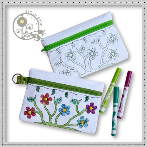 Machine embroidery in the hoop ITH coloring pencil cases