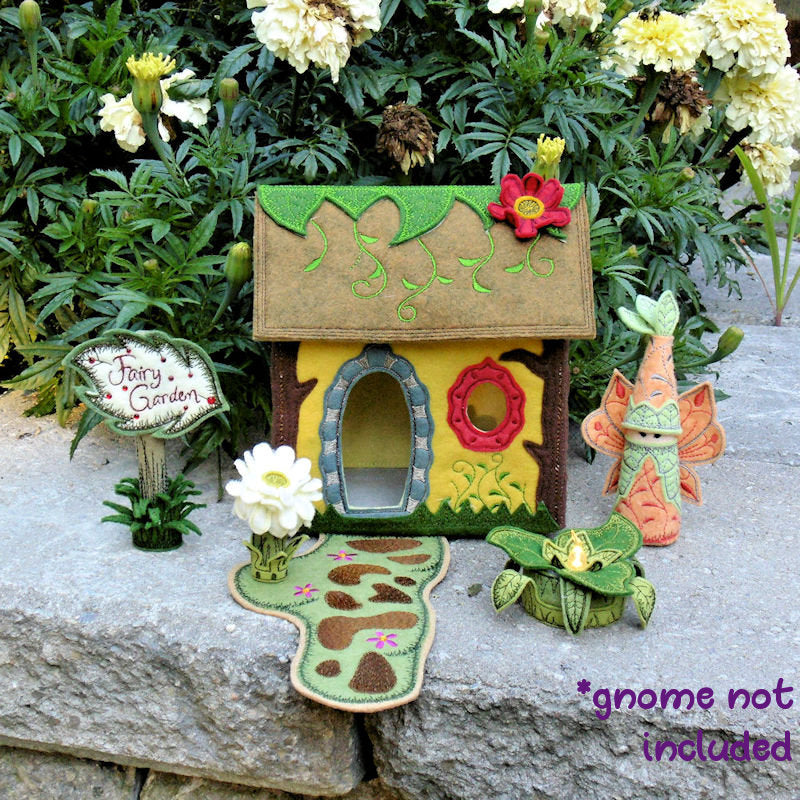 StitchSoup machine embroidery in the hoop ITH fairy garden cottage