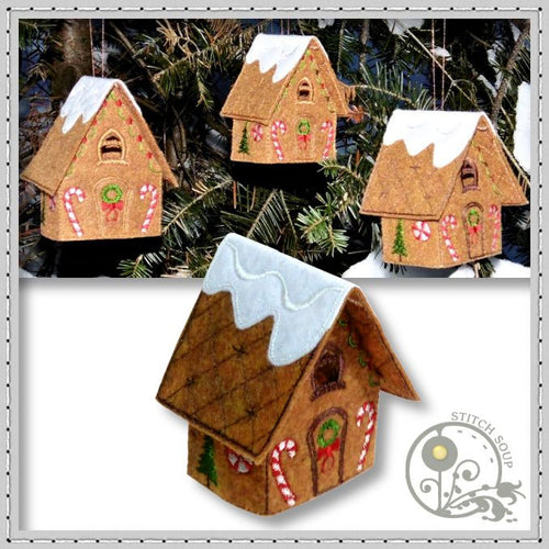 Machine embroidery in the hoop ITH Christmas Gingerbread House tea light holder