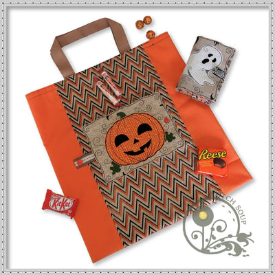 StitchSoup Machine Embroidery in the hoop (ITH) Halloween trick or treat bag